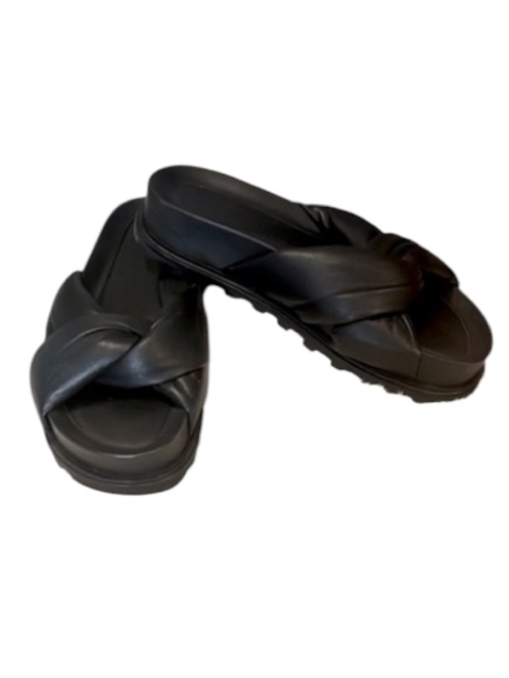 Vic Matie Lug Sole Chunky Black Leather Slide Platform Knot Sandals NWOT Sz 39